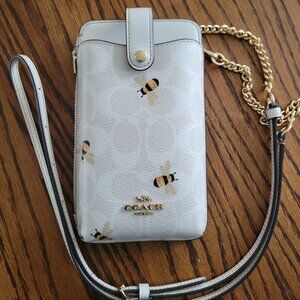 Coach phone crossbody in signature canvas with bee print - EUC